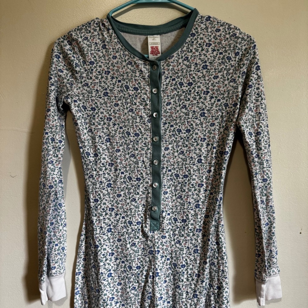 Mini Boden Girls Pajamas Floral Long Sleeve One Piece Sz 13Y Natural Fibers